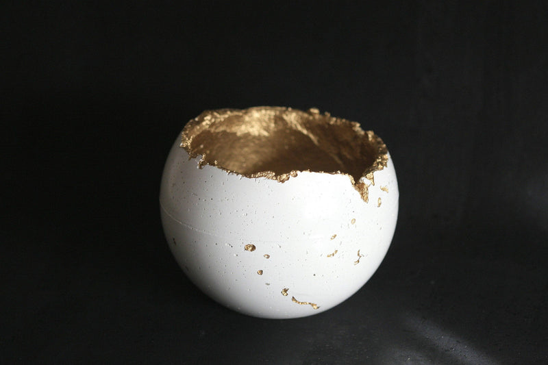 White Concrete Decorative Sphere | Concrete Planter: 12 cm