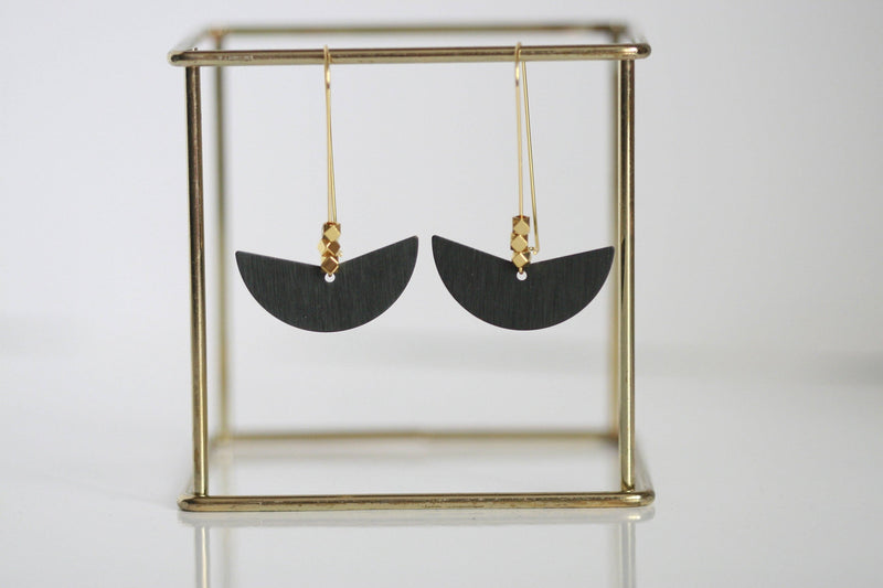 Black Brass Moon Earrings | Semi-circle