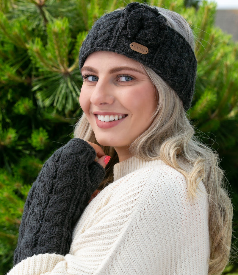 Aran Cable Hand warmers -Charcoal