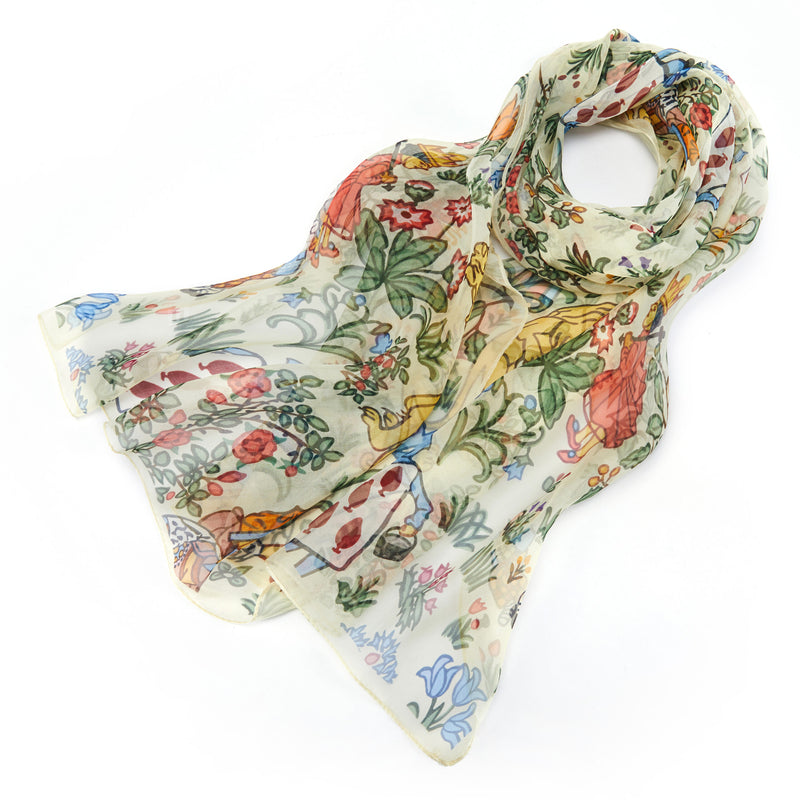 Silk Alice in Wonderland Print Scarf