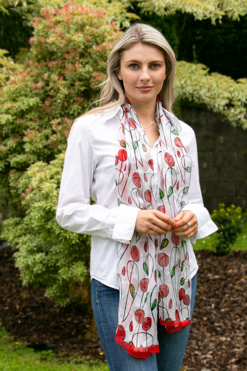 Silk Rose Print Scarf