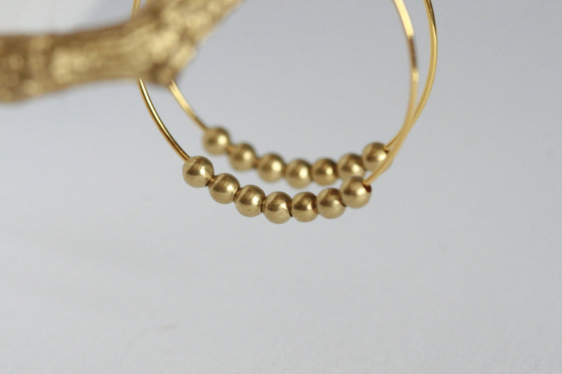 Brass Bead Hoop Earrings