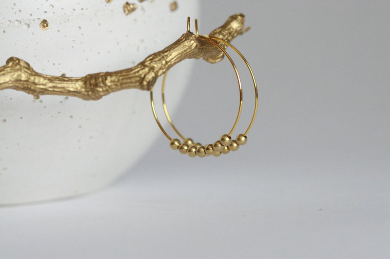 Brass Bead Hoop Earrings