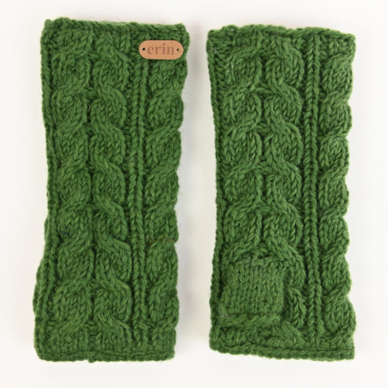 Aran Cable Hand warmers -Green