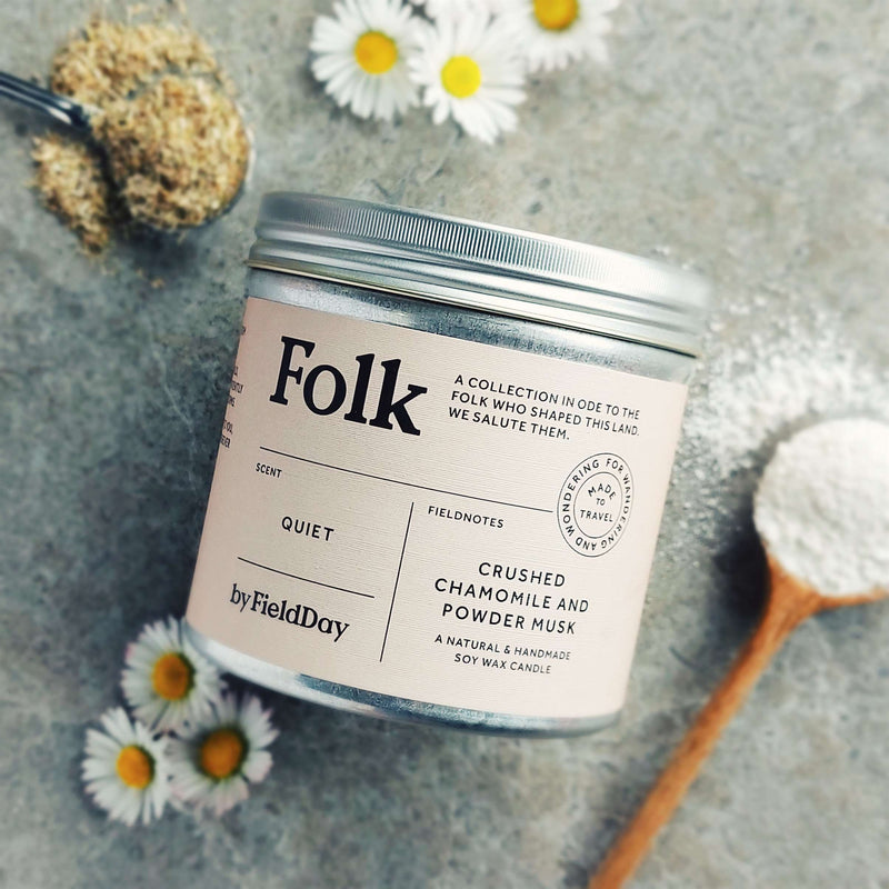 Quiet Folk tin candle