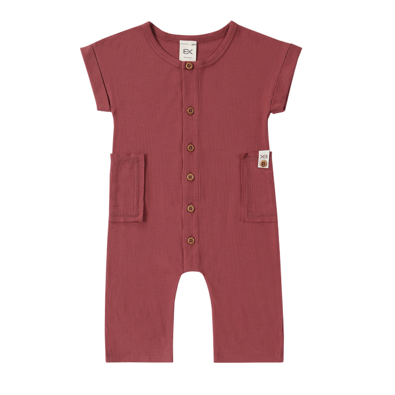 Bamboo Romper with Side pockets - Ruby