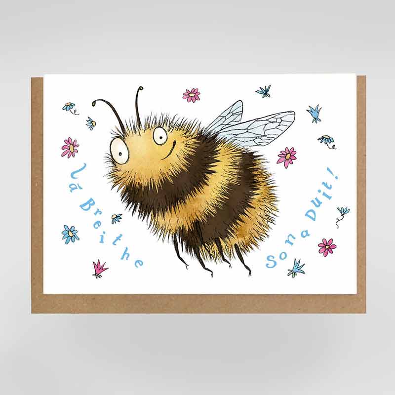Irish birthday card with bumblebee