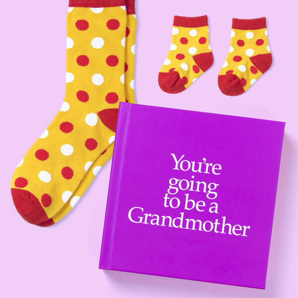 A lovely book to give a soon-to-be grandmother, with socks for her and socks for the baby. 