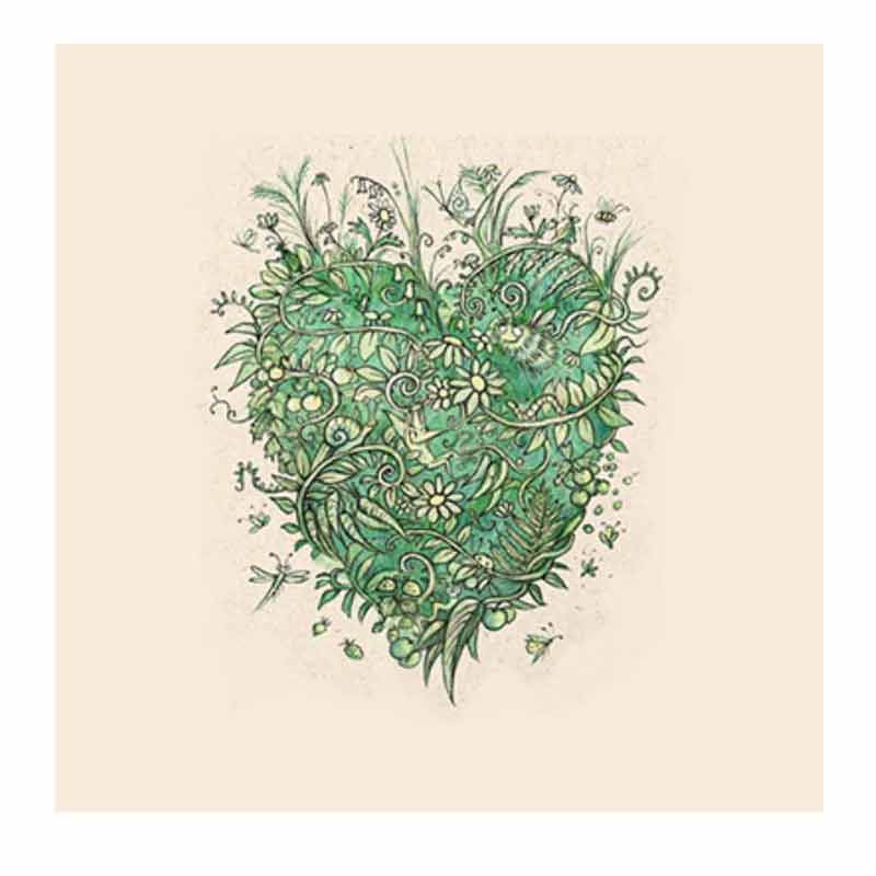 green botanical heart greeting card