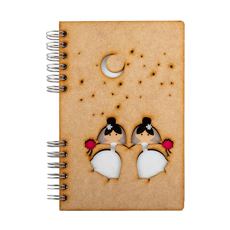 A beautiful notebook made with FSC certified 100% recycled paper. The cover is made of FSC certified wood (MDF) and engraved with laser. perfect for a lesbian wedding.